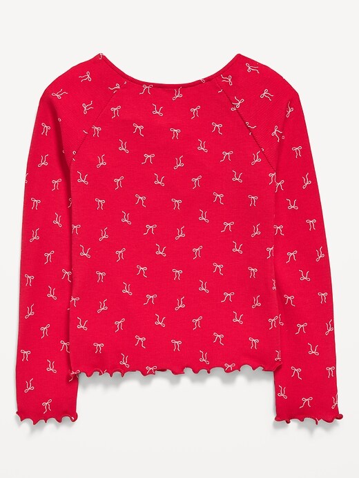 L'image numéro 3 présente T-shirt ajusté côtelé à manches longues et à boucle en dentelle pour fille