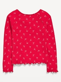 L'image numéro 3 présente T-shirt ajusté côtelé à manches longues et à boucle en dentelle pour fille