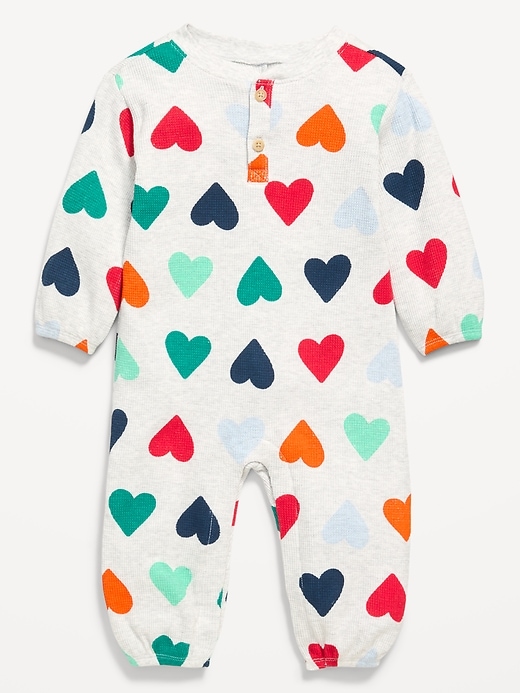 Image number 1 showing, Long-Sleeve Waffle-Knit Henley One-Piece for Baby