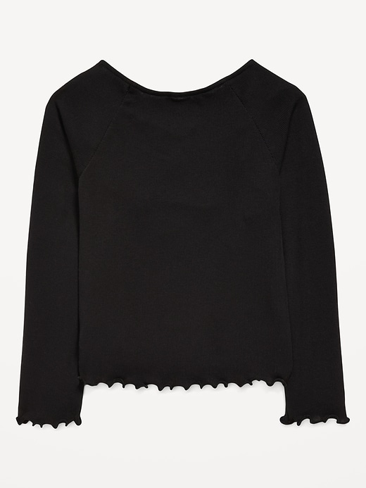 Image number 3 showing, Fitted Long-Sleeve Lace-Tie Ribbed T-Shirt for Girls