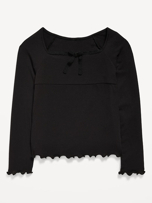 Image number 1 showing, Fitted Long-Sleeve Lace-Tie Ribbed T-Shirt for Girls