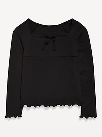 Image number 2 showing, Fitted Long-Sleeve Lace-Tie Ribbed T-Shirt for Girls