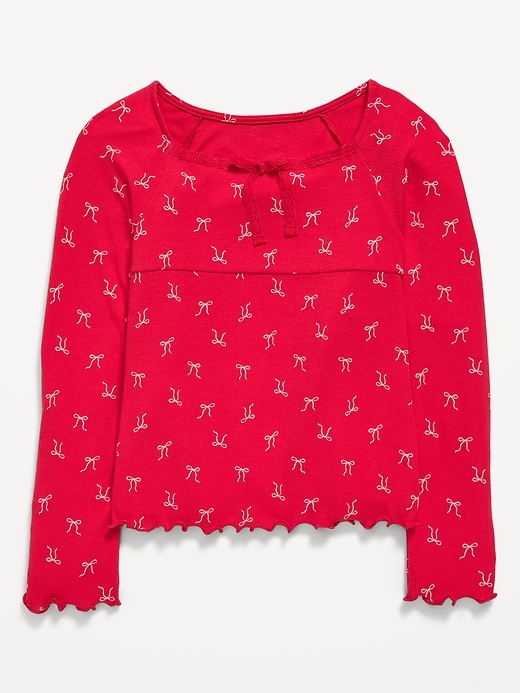 L'image numéro 2 présente T-shirt ajusté côtelé à manches longues et à boucle en dentelle pour fille