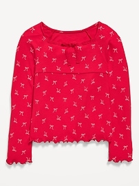 L'image numéro 2 présente T-shirt ajusté côtelé à manches longues et à boucle en dentelle pour fille