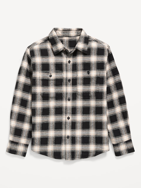 Chemise à poche et à manches longues en flanelle à carreaux pour tout-petit garçon - Carreaux Noirs