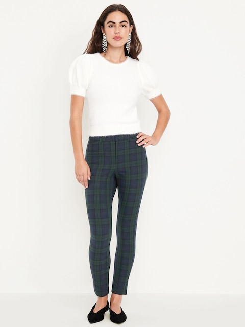 High-Waisted Pixie Skinny Ankle Pants - Navy Plaid