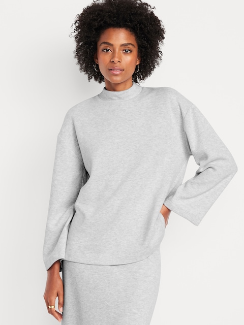Cozy Mock-Neck Tunic Sweater - Light Heather Gray