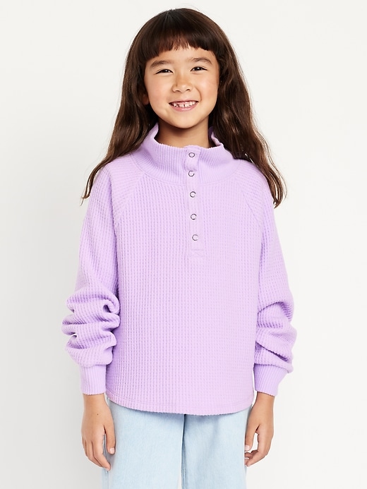 Image number 1 showing, CozePlush Waffle-Knit Henley Top for Girls