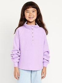 Image number 1 showing, CozePlush Waffle-Knit Henley Top for Girls