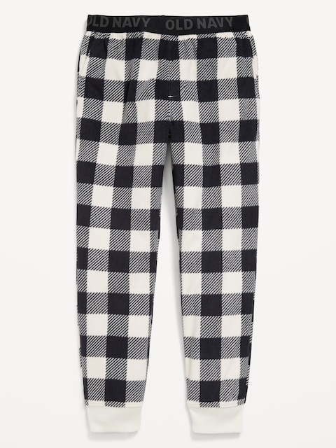 Pantalon de pyjama en micromolleton à motif pour garçon - Grands Carreaux Noirs