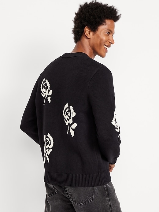 Image number 2 showing, Rose Print V-Neck Cardigan Sweater