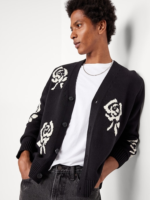 Image number 3 showing, Rose Print V-Neck Cardigan Sweater