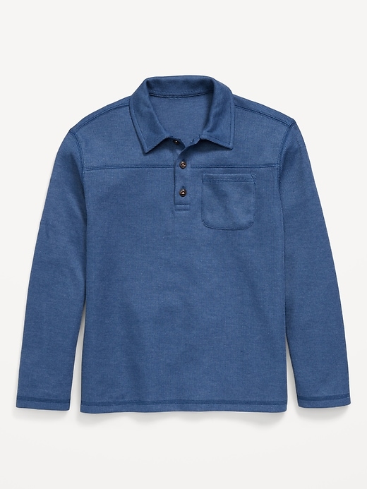 Image number 2 showing, Long-Sleeve French Rib-Knit Pocket Polo Shirt for Boys
