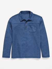 Image number 1 showing, Long-Sleeve French Rib-Knit Pocket Polo Shirt for Boys