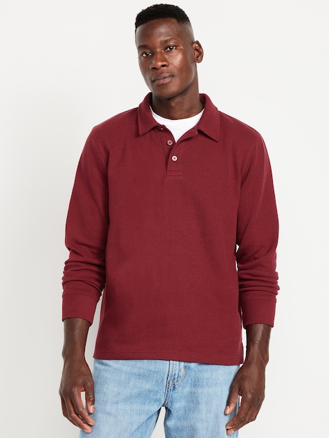 Long-Sleeve French Rib Polo - Red Red Wine