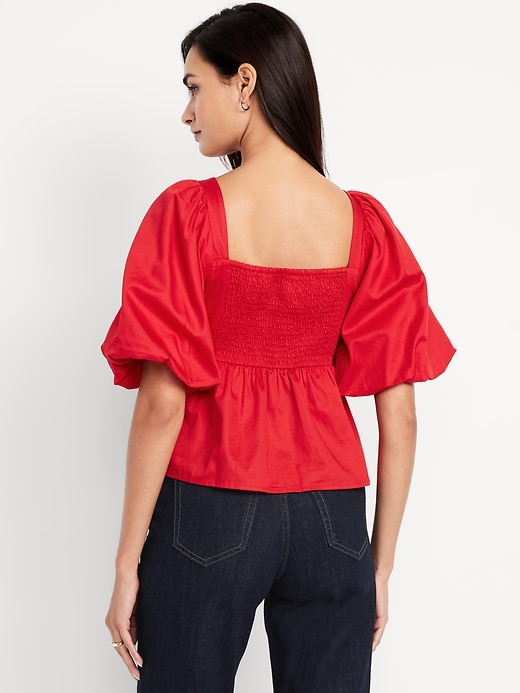 Image number 2 showing, Puff-Sleeve Poplin Peplum Top