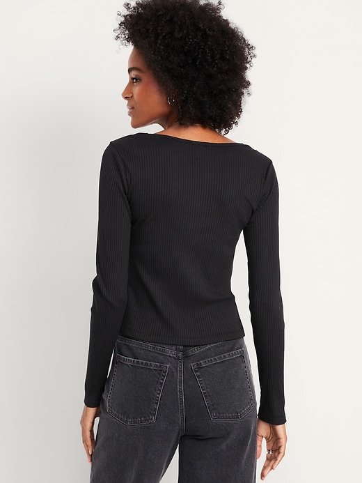Image number 2 showing, Lace-Trim V-Neck Ribbed Top