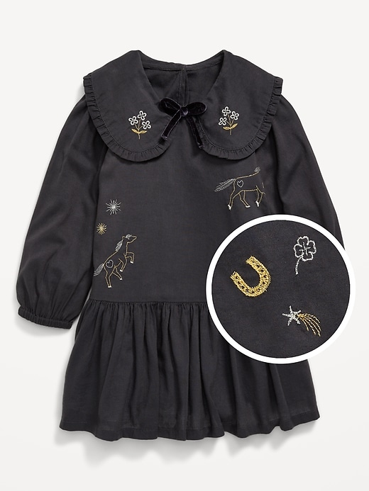 L'image numéro 1 présente Robe brodée à col à manches longues pour toute-petite fille