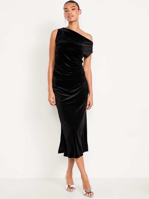 Image number 1 showing, High-Waisted Ruched Velvet Midi Skirt