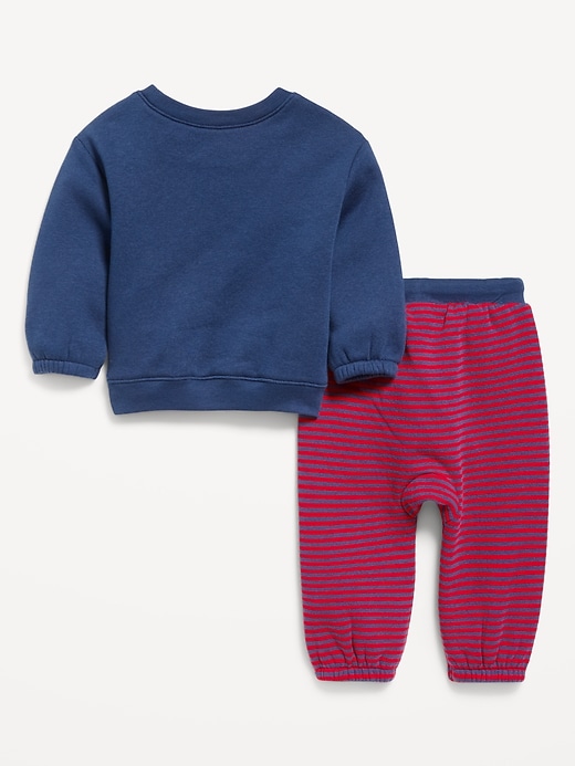 L'image numéro 3 présente Ensemble de chandail ras du cou à manches longues et pantalon en coton ouaté à imprimé pour bébé