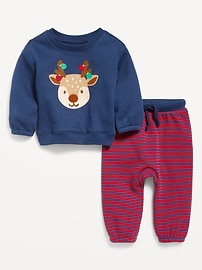 L'image numéro 2 présente Ensemble de chandail ras du cou à manches longues et pantalon en coton ouaté à imprimé pour bébé