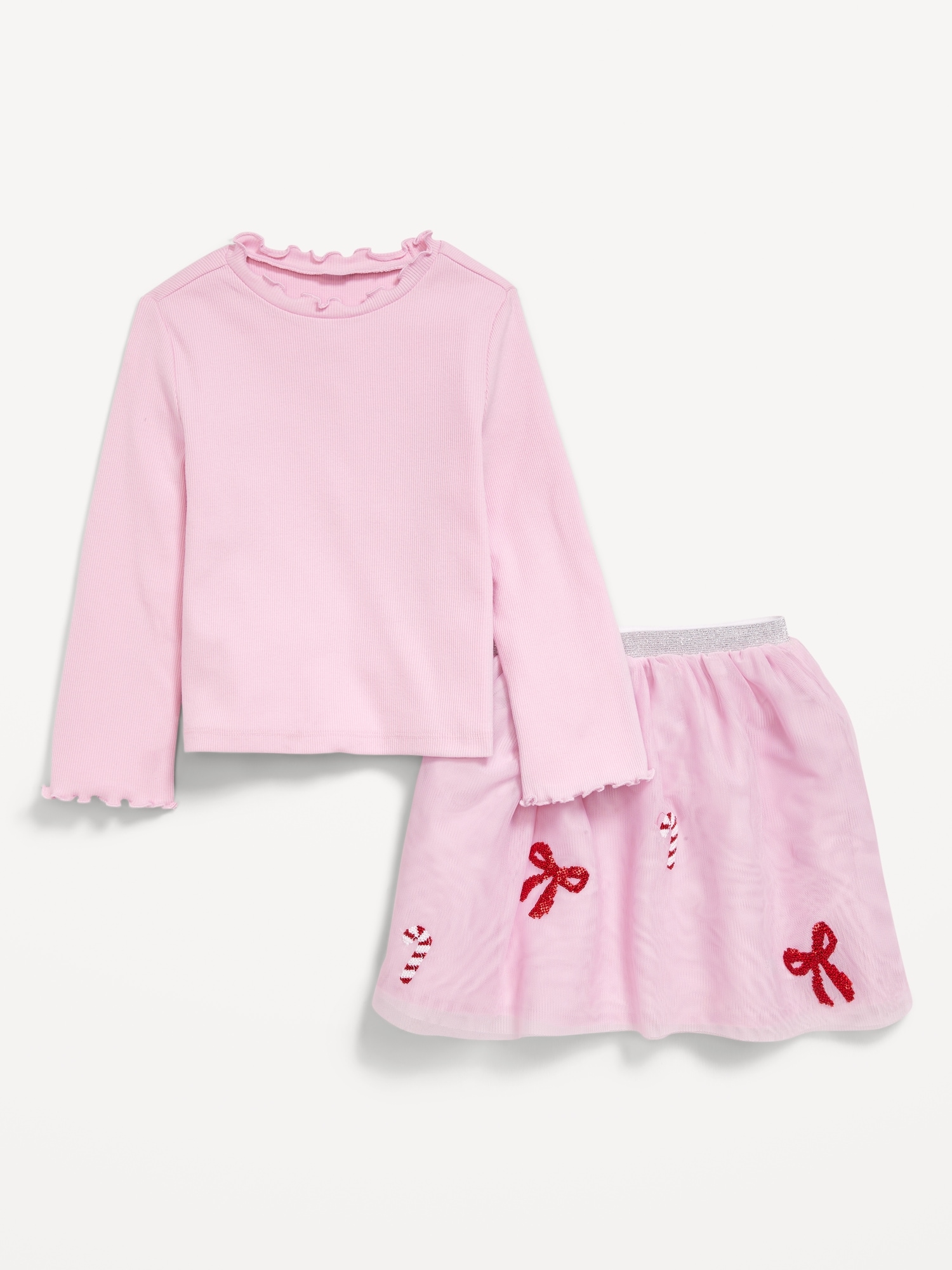 Long-Sleeve T-Shirt and Tutu Skirt Set for Toddler Girls