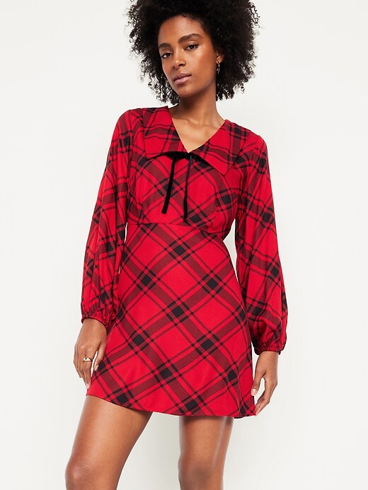 Image number 3 showing, Fit & Flare Long-Sleeve Crepe Mini Dress
