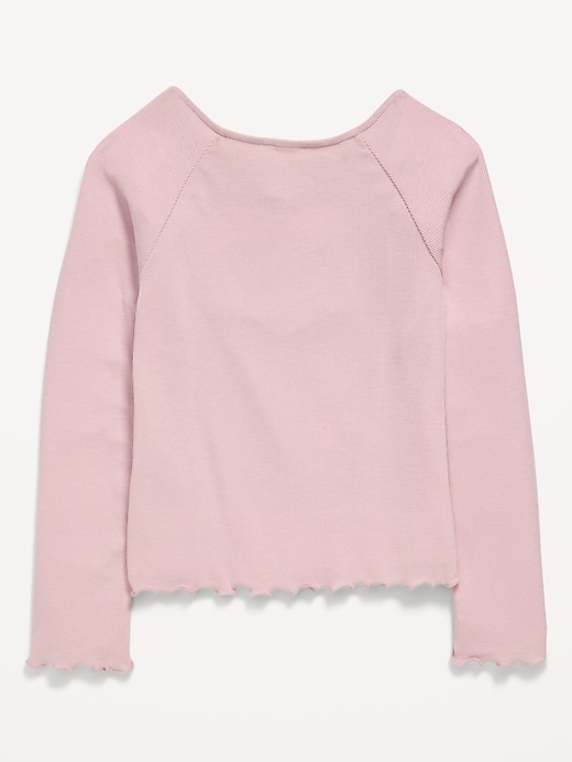 L'image numéro 3 présente T-shirt ajusté côtelé à manches longues et à boucle en dentelle pour fille