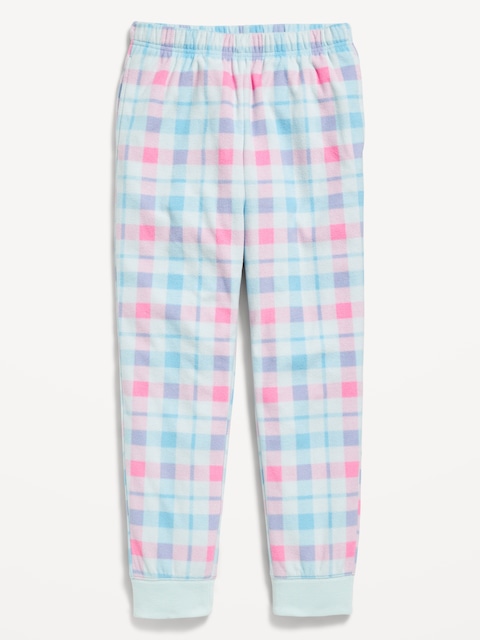 Pantalon de pyjama style jogging en micromolleton à carreaux pour fille - Carreaux Rose Pâle