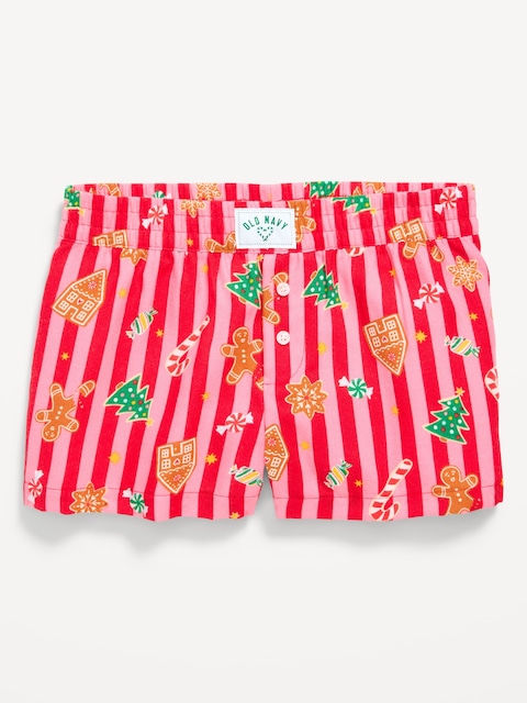 Flannel Plaid Boxer Pajama Shorts for Girls - Holiday Stripes (Match The Fam!)