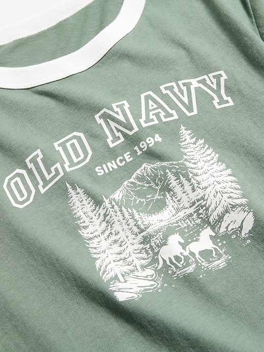 L'image numéro 4 présente T-shirt passe-partout à bords contrastants avec logo et imprimé