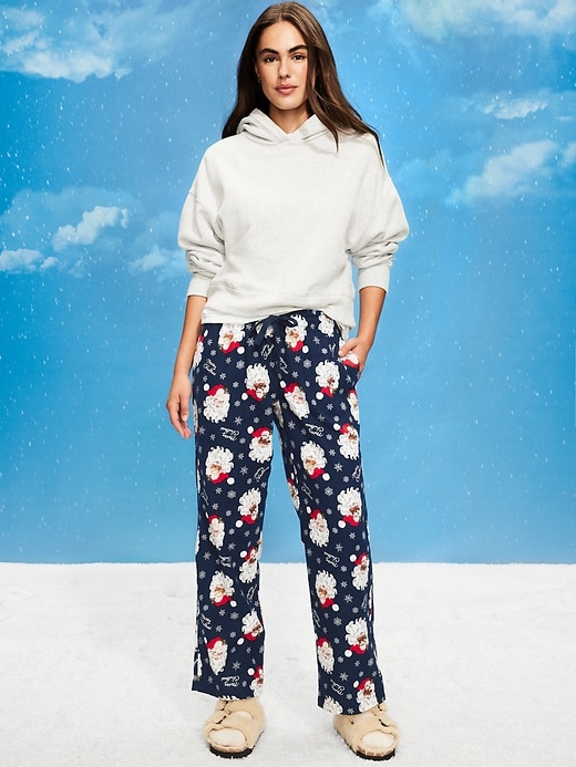 Image number 1 showing, Mid-Rise Printed Flannel Pajama Pants for Women