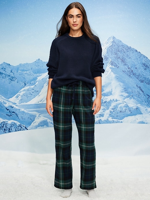 Image number 3 showing, Mid-Rise Plaid Flannel Pajama Pants for Women
