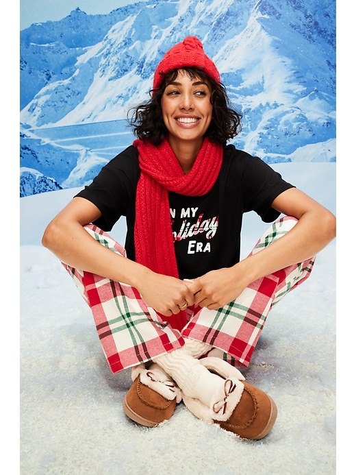 Image number 1 showing, Mid-Rise Plaid Flannel Pajama Pants for Women