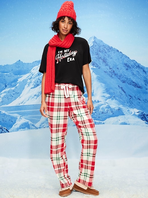 Image number 3 showing, Mid-Rise Plaid Flannel Pajama Pants for Women