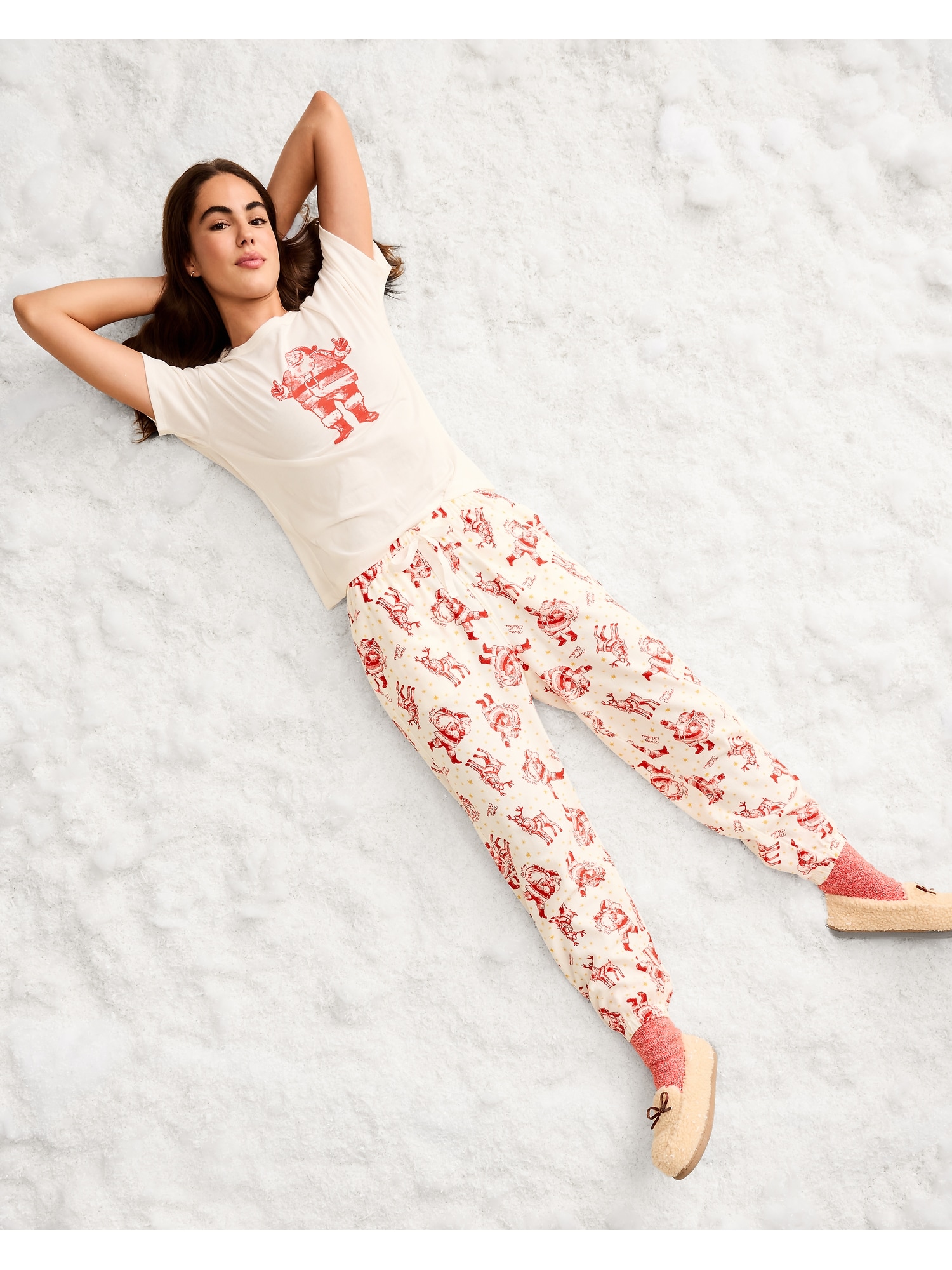 Pantalon de pyjama style jogging à taille haute en flanelle à motif pour femme