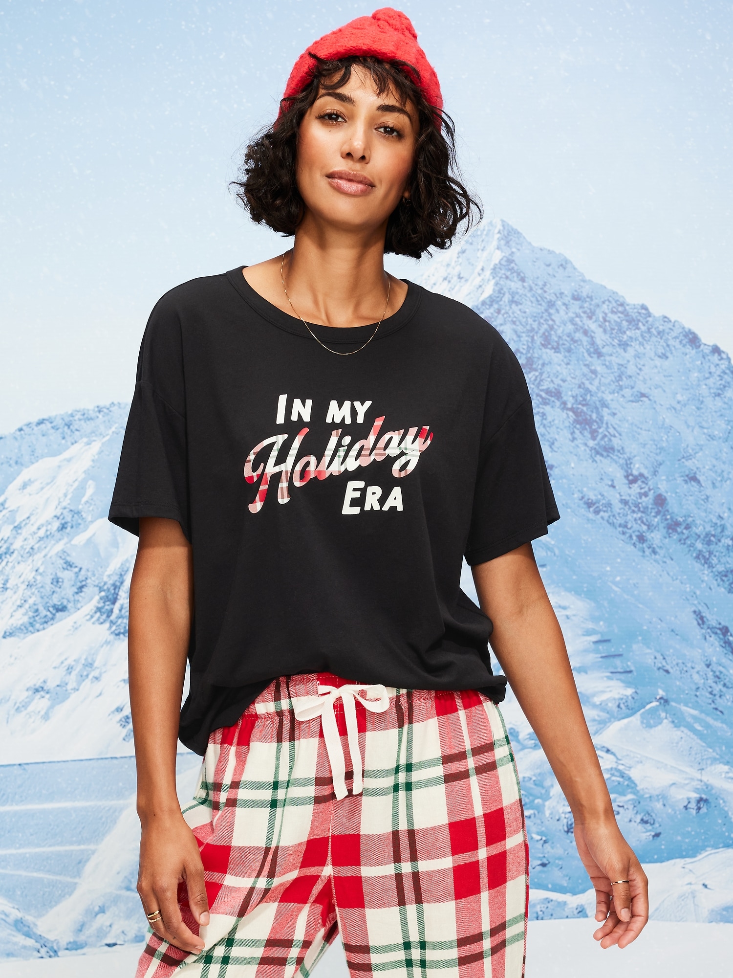 Holiday-Graphic Crew-Neck T-Shirt for Women