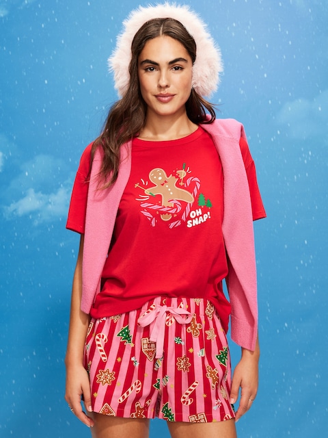 Holiday-Graphic Crew-Neck T-Shirt for Women - Holiday Stripes