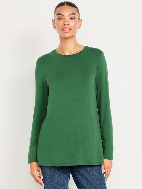 Luxe Long-Sleeve Crew-Neck Tunic - Field Of Greens