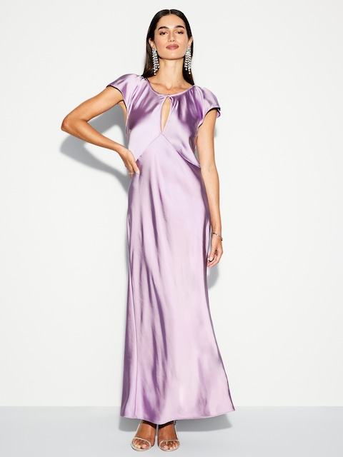 The Occasion by Old Navy Flutter-Sleeve Keyhole Satin Maxi Dress - Spring Wisteria