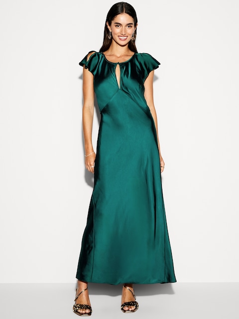 The Occasion by Old Navy Flutter-Sleeve Keyhole Satin Maxi Dress - Jet Stream