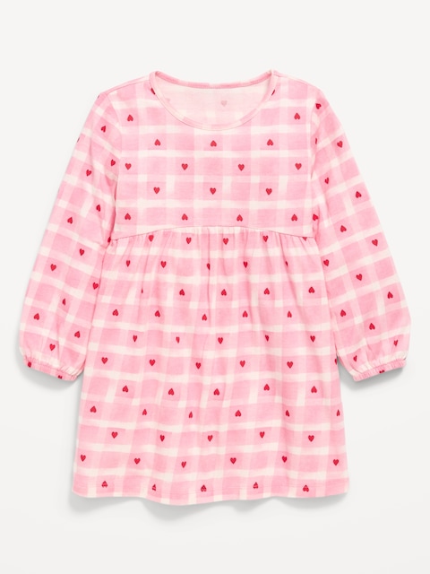 Robe trapèze à motif à manches longues pour toute-petite fille