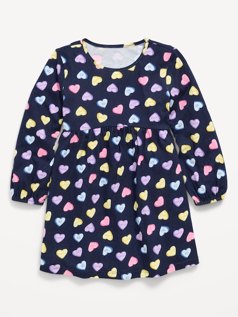 Robe trapèze à motif à manches longues pour toute-petite fille