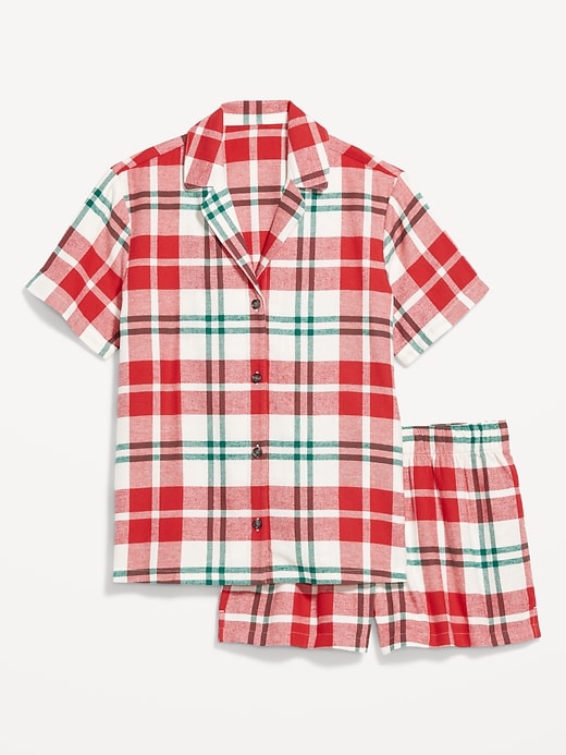 L'image numéro 2 présente Pyjama court en flanelle à carreaux pour femme