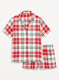L'image numéro 2 présente Pyjama court en flanelle à carreaux pour femme