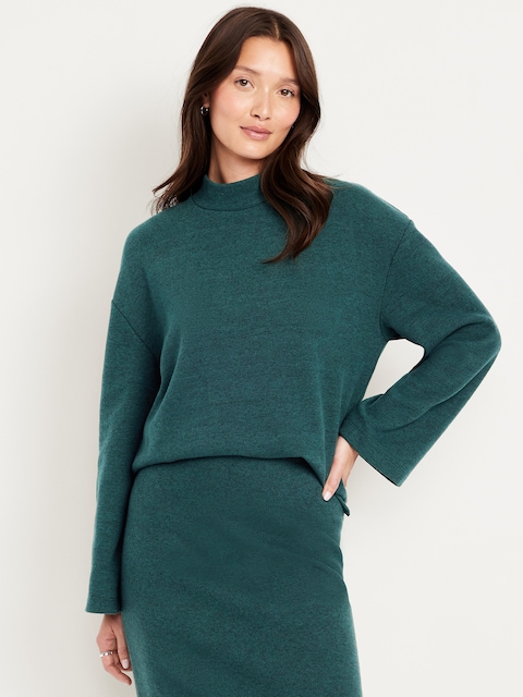 Cozy Mock-Neck Tunic Sweater - Jet Stream