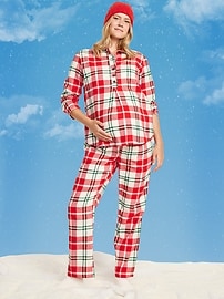 Image number 1 showing, Maternity Plaid Flannel Pajama Pant Set