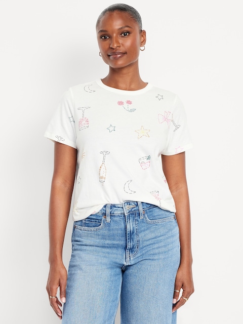 EveryWear Crew-Neck Printed T-Shirt - Embroidered Motif