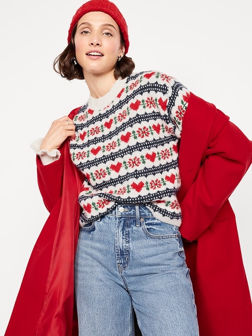 Image number 3 showing, Loose Crew-Neck Wool-Blend Cropped Sweater