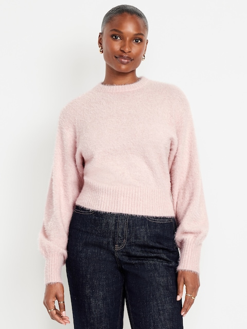 Crew-Neck Eyelash Sweater - Pink Adobe